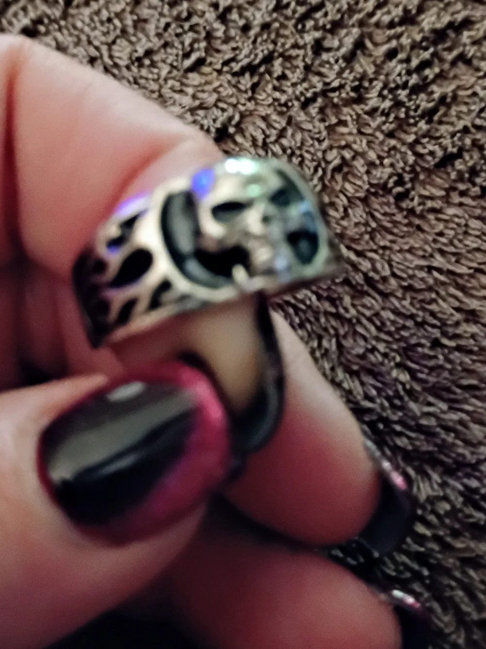 Silver Skull Flame Ring - Men's Stainless Steel Skull Band